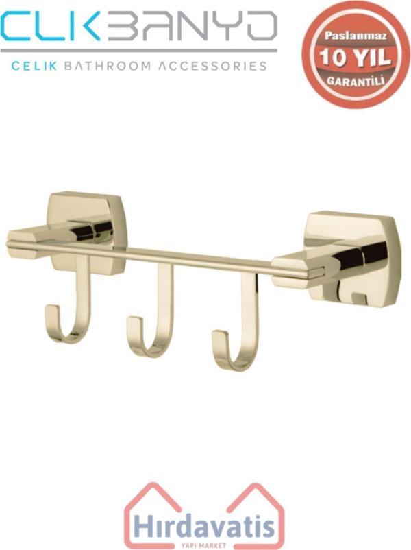 Çelik Banyo Paslanmaz Pirinç Milano 3’Lü Askılık Altın Sarı Gold - Image 1