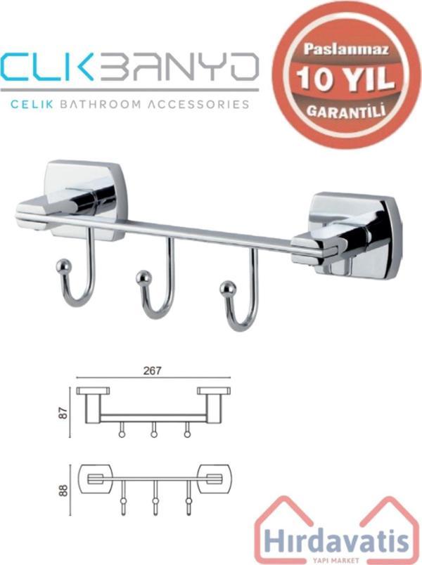 Çelik Banyo Paslanmaz Pirinç Milano 3’Lü Askılık Krom - Image 1