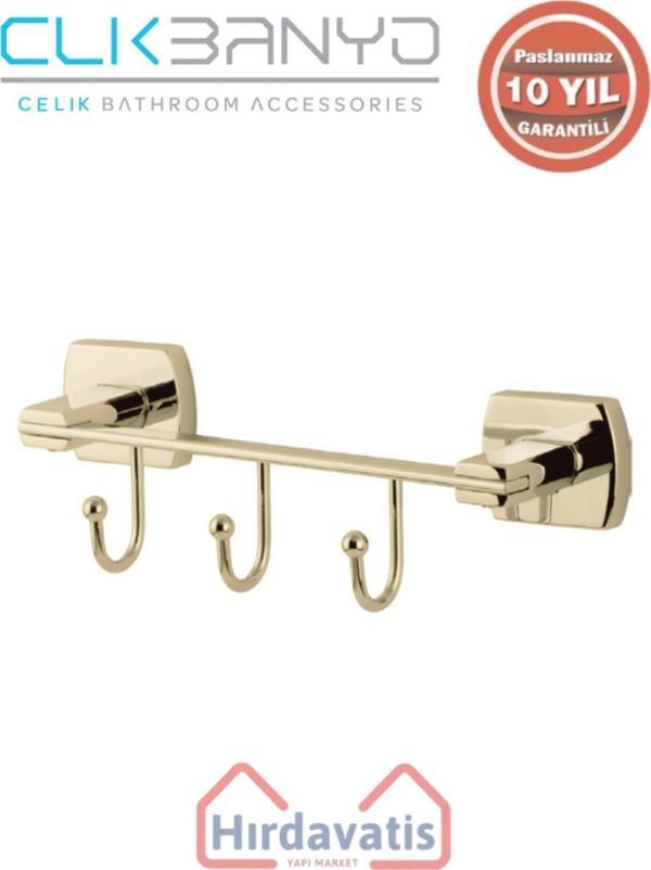 Çelik Banyo Paslanmaz Pirinç Milano 3’Lü Askılık Krom Altın Sarı Gold - Image 1