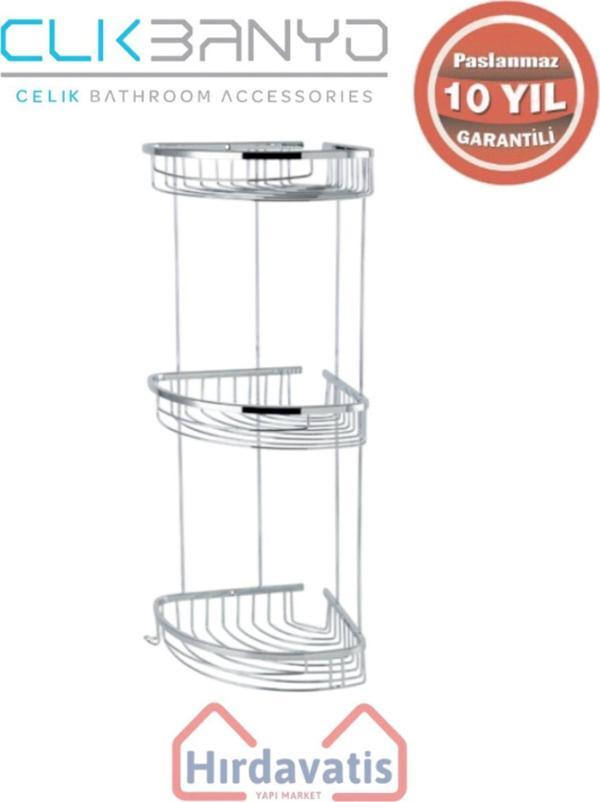 Çelik Banyo Paslanmaz Pirinç Destina Krom Üçlü 19X19Cm Sabunluk Şampuanlık Ve Köşe Süngerlik - Image 1