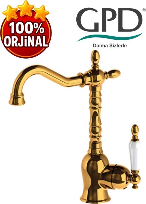 Gpd Retro Mtl180 Retro Tek Gövde Lavabo Bataryası (Sarı Gold Pvd) - Image 1
