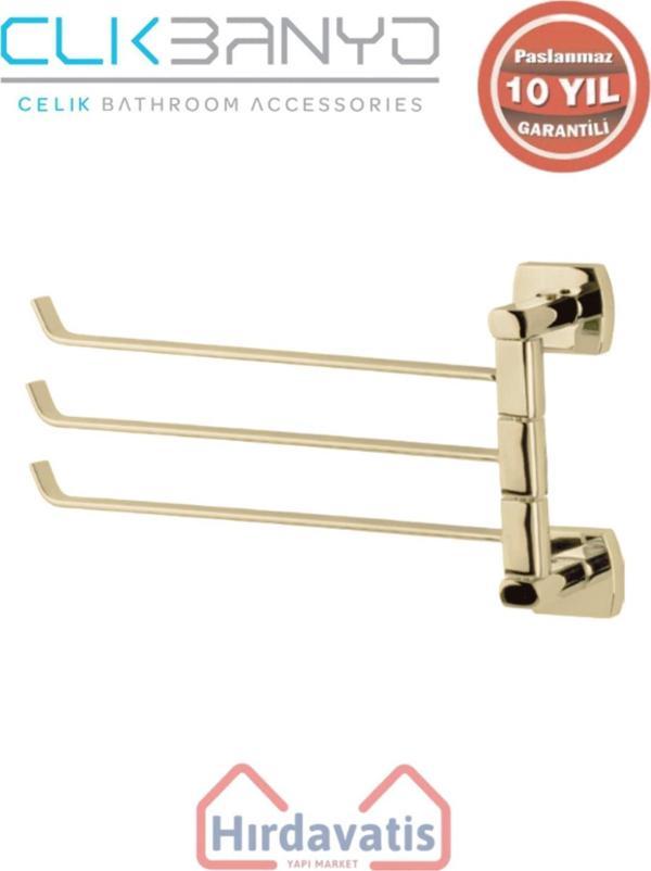 Çelik Banyo Paslanmaz Pirinç Milano 3’Lü Döner Havluluk Altın Sarı Gold - Image 1