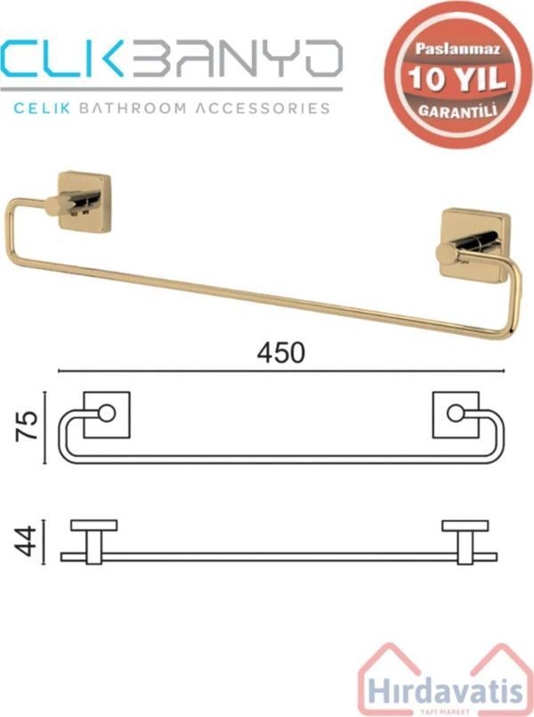 Çelik Banyo Paslanmaz Pirinç Vizyon Uzun Havluluk 45Cm Altın Sarı Gold - Image 1