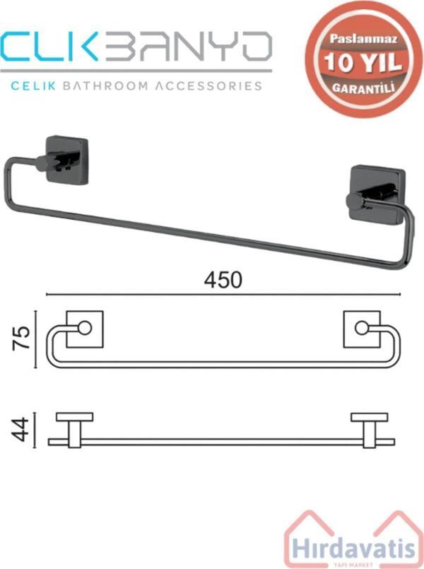 Çelik Banyo Paslanmaz Pirinç Vizyon Uzun Havluluk 45Cm Mat Siyah - Image 1