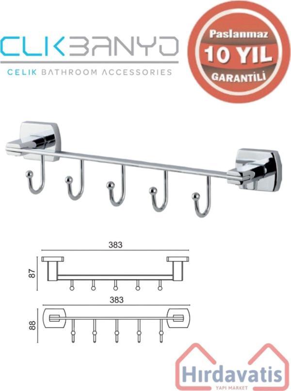 Çelik Banyo Paslanmaz Pirinç Milano 5’Li Askılık - Image 1