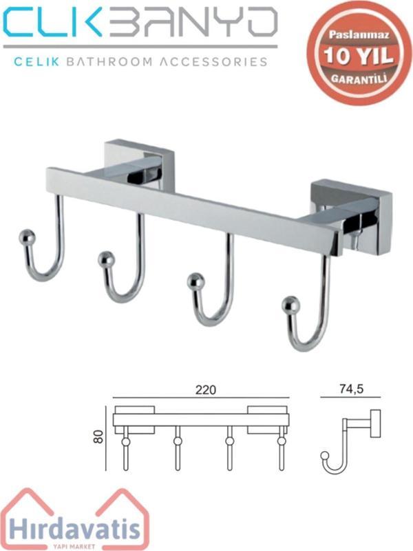 Çelik Banyo Paslanmaz Pirinç Kenzo 4’Lü Askılık - Image 1