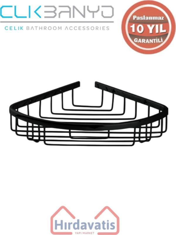 Çelik Banyo Paslanmaz Pirinç Zerrin Tekli 22X22Cm Sabunluk Şampuanlık Ve Köşe Süngerlik Mat Siyah - Image 1