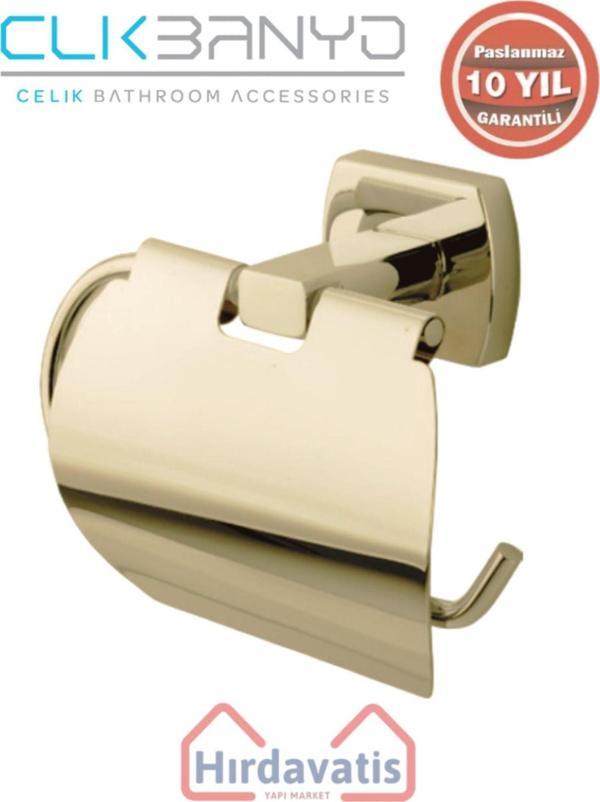 Çelik Banyo Paslanmaz Pirinç Milano Geni? Kapaklı Kağıtlık Altın Sarı Gold - Image 1