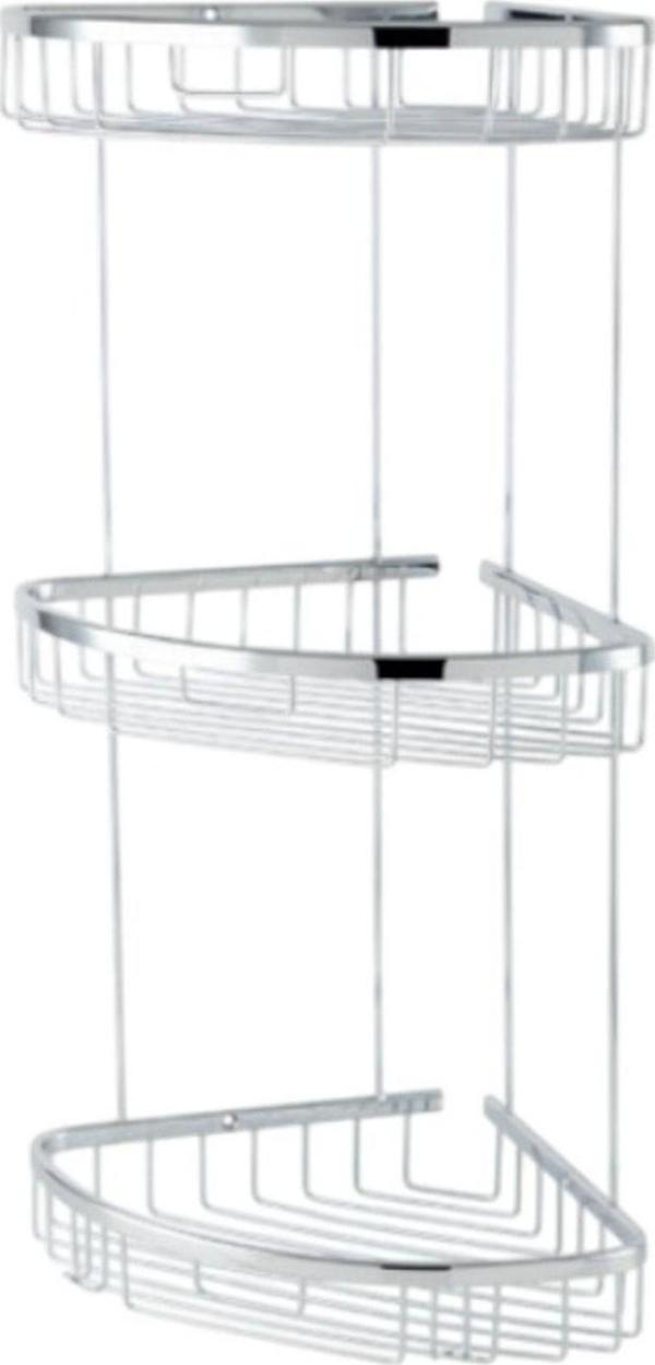 Çelik Banyo Paslanmaz Pirinç Zerrin Üçlü 22X22Cm Sabunluk Şampuanlık Ve Köşe Süngerlik - Image 1