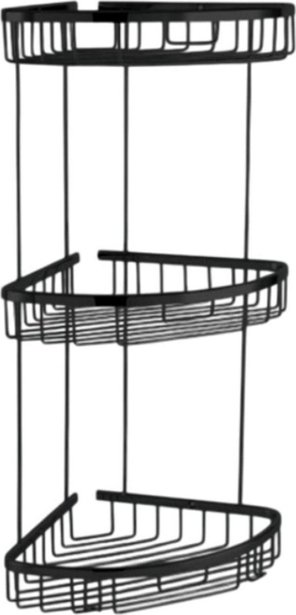Çelik Banyo Paslanmaz Pirinç Zerrin Üçlü 22X22Cm Sabunluk Şampuanlık Ve Köşe Süngerlik Mat Siyah - Image 1
