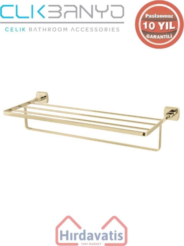 Çelik Banyo Paslanmaz Pirinç Milano Raf Havluluk 50Cm Altın Sarı Gold - Image 1