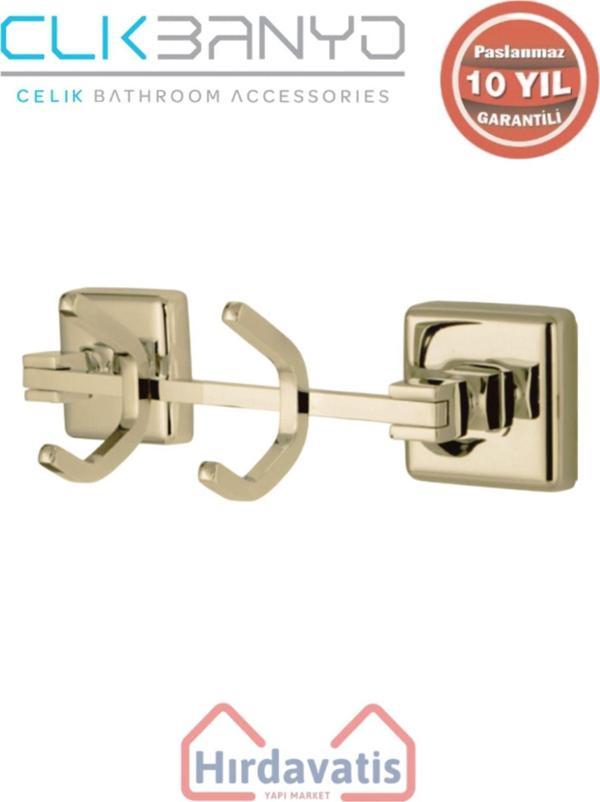 Çelik Banyo Paslanmaz Pirinç Kumru 2’Li Askılık Altın Sarı Gold - Image 1