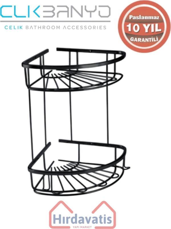 Çelik Banyo Paslanmaz Pirinç Zirve 304 İkili Lamalı 19X19Cm Sabunluk Şampuanlık Ve Köşe Süngerlik Mat Siyah - Image 1
