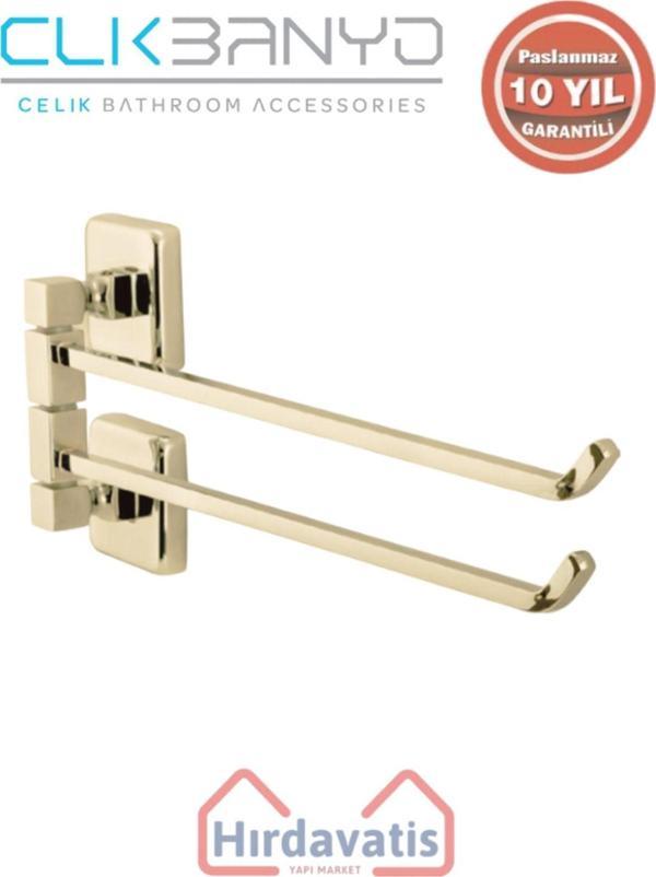 Çelik Banyo Paslanmaz Pirinç Kumru 2’Li Döner Havluluk Altın Sarı Gold - Image 1