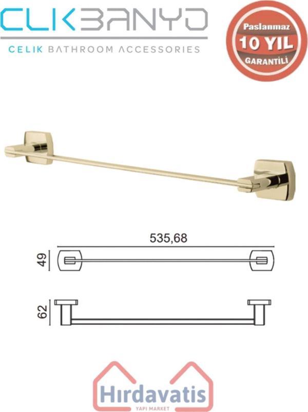 Çelik Banyo Paslanmaz Pirinç Milano Uzun Havluluk 50Cm Altın Sarı Gold - Image 1