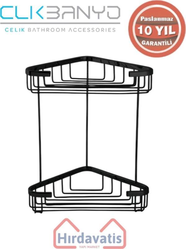 Çelik Banyo Paslanmaz Pirinç Efe İkili 18X18Cm Sabunluk Şampuanlık Ve Köşe Süngerlik Mat Siyah - Image 1