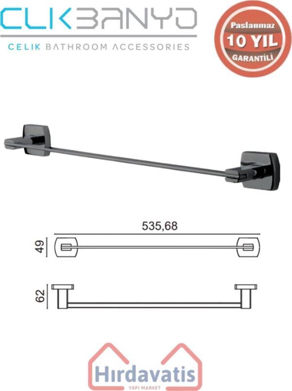 Çelik Banyo Paslanmaz Pirinç Milano Uzun Havluluk 50Cm Mat Siyah - Image 1