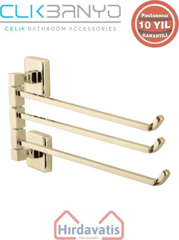 Çelik Banyo Paslanmaz Pirinç Kumru 3’Lü Döner Havluluk Altın Sarı Gold - Image 1