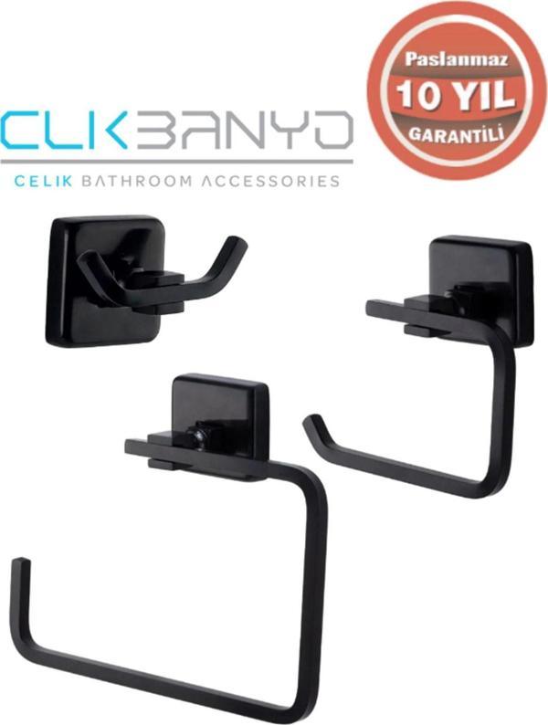 Çelik Banyo Paslanmaz Pirinç Kumru Banyo Aksesuar Seti Havluluk - Bornozluk - Wc Kağıtlık Mat Siyah - Image 1