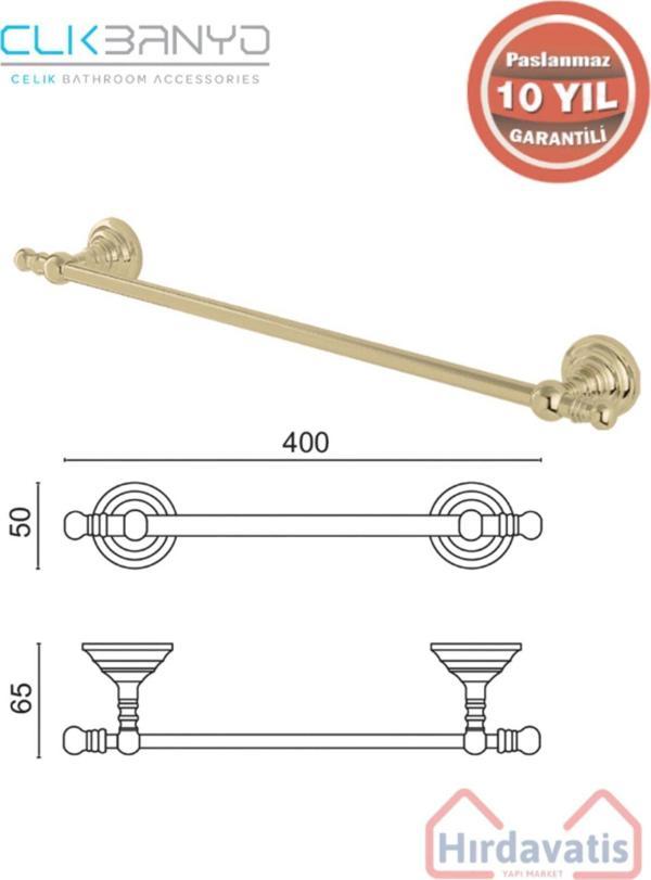 Çelik Banyo Paslanmaz Pirinç Ottoman Uzun Havluluk 50Cm Altın Gold Sarı - Image 1