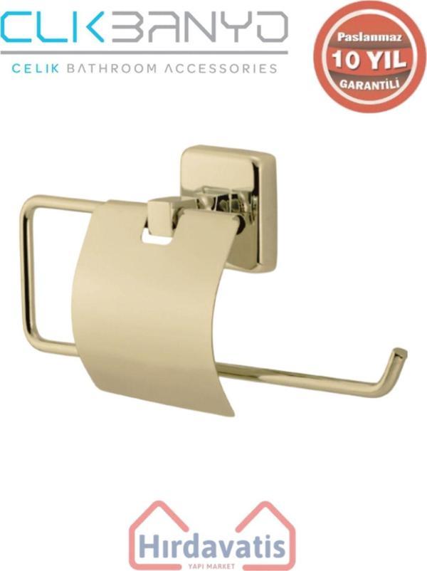 Çelik Banyo Paslanmaz Pirinç Kumru Geniș Kapaklı Kağıt Havluluk Altın Sarı Gold - Image 1
