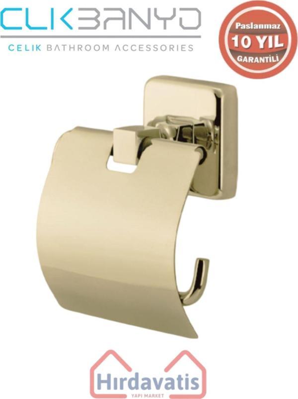 Çelik Banyo Paslanmaz Pirinç Kumru Geniș Kapaklı Kağıtlık Altın Sarı Gold - Image 1