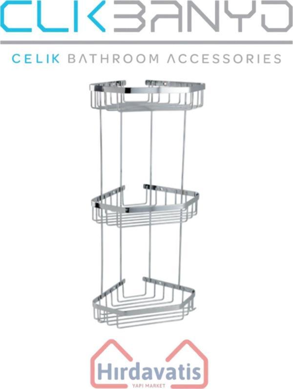 Çelik Banyo Selen 304 Üçlü 19X19Cm Sabunluk Şampuanlık Ve Köşe Süngerlik - Image 1
