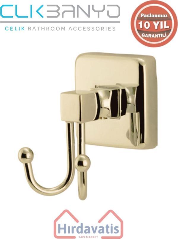 Çelik Banyo Paslanmaz Pirinç Kumru İkili Bornozluk Altın Sarı Gold - Image 1