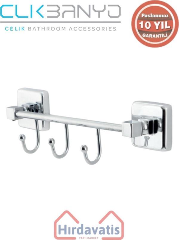 Çelik Banyo Paslanmaz Pirinç Kumru Kancalı 3’Lü Askılık - Image 1