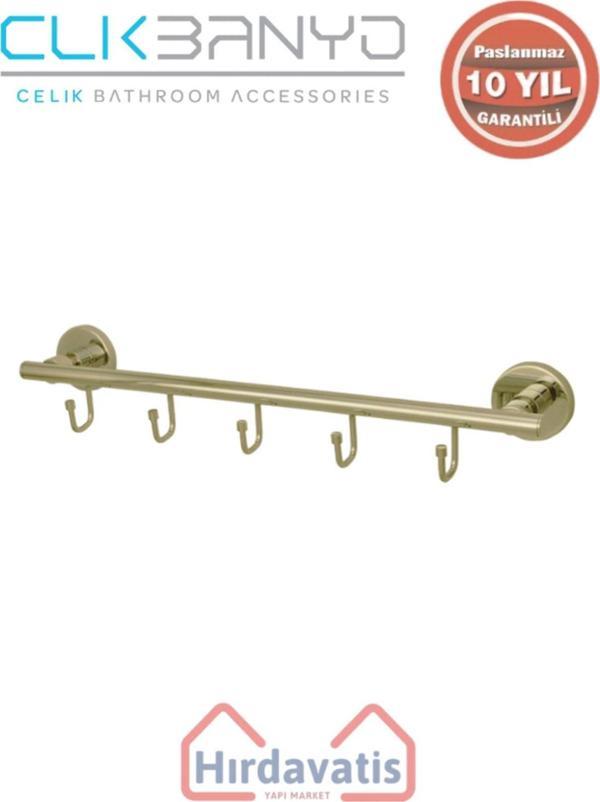 Çelik Banyo Paslanmaz Pirinç Flora 5’Li Askılık Altın Sarı Gold - Image 1