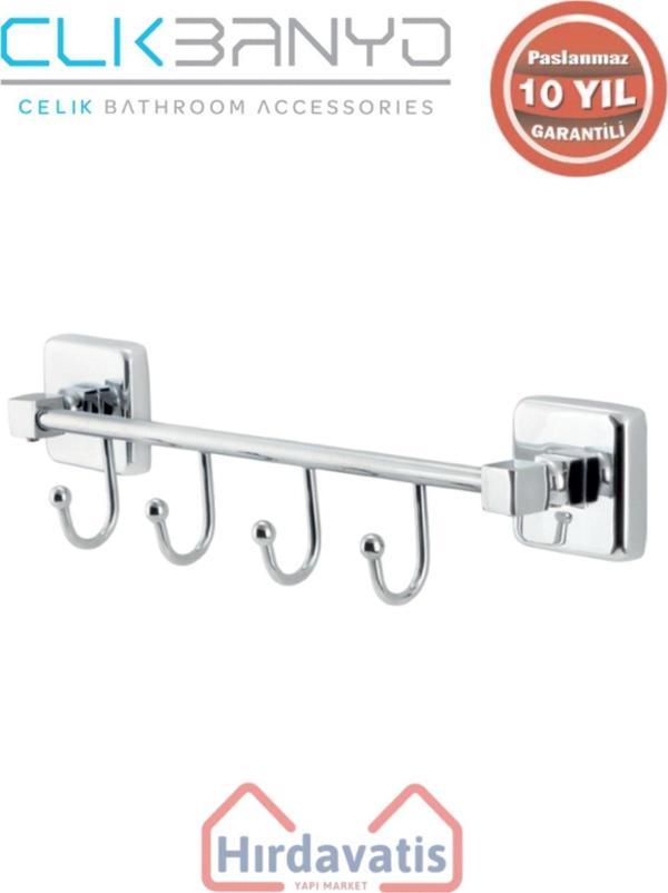 Çelik Banyo Paslanmaz Pirinç Kumru Kancalı 4’Lü Askılık - Image 1