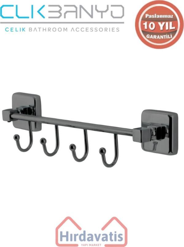 Çelik Banyo Paslanmaz Pirinç Kumru Kancalı 4’Lü Askılık Mat Siyah - Image 1
