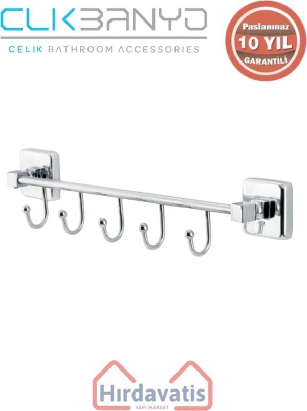 Çelik Banyo Paslanmaz Pirinç Kumru Kancalı 5’Li Askılık - Image 1
