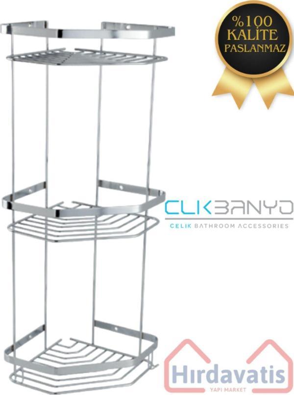Clk Banyo Çelik Erpa 3’Lü 19X19 Cm Şampuanlık Köşe Süngerlik - Image 1