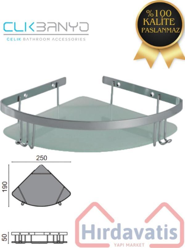 Clk Banyo Çelik Zerrin Camlı 1’Li 19X19 Cm Şampuanlık Banyo Rafı Süngerlik - Image 1