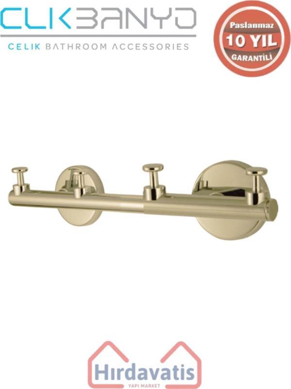 Çelik Banyo Paslanmaz Pirinç Flora Askılık Dörtlü Altın Sarı Gold - Image 1