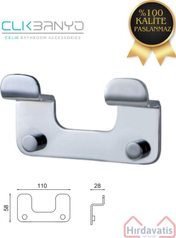 Clk Banyo Paslanmaz Çelik Paris 2'Li Askılık Havluluk Banyo Askısı - Image 1