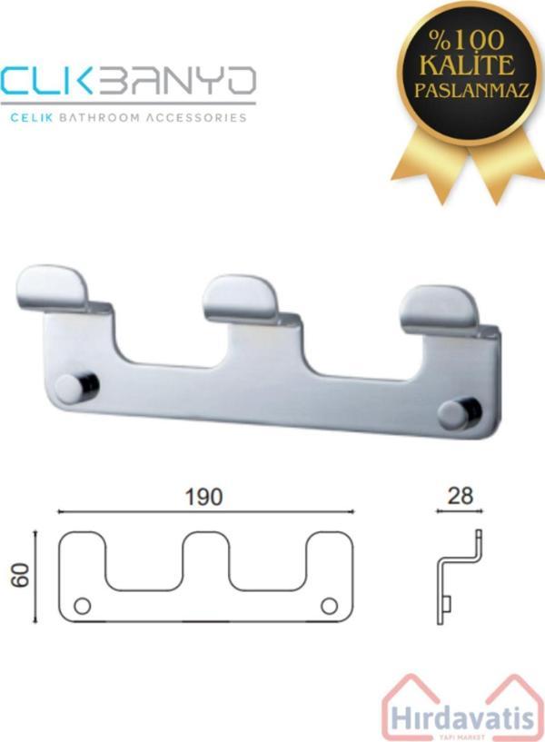 Clk Banyo Paslanmaz Çelik Paris 3'Lü Askılık Havluluk Banyo Askısı - Image 1