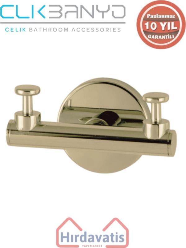 Çelik Banyo Paslanmaz Pirinç Flora Askılık İkili Altın Sarı Gold - Image 1