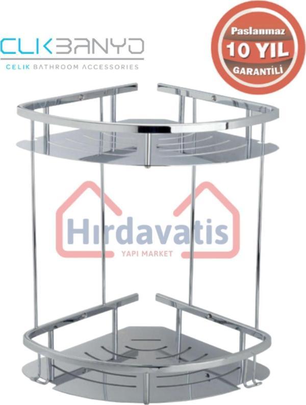 Clk Banyo Paslanmaz Pirinç Marin 2'Li Sabunluk Köşe Şampuanlık 19X19Cm - Image 1
