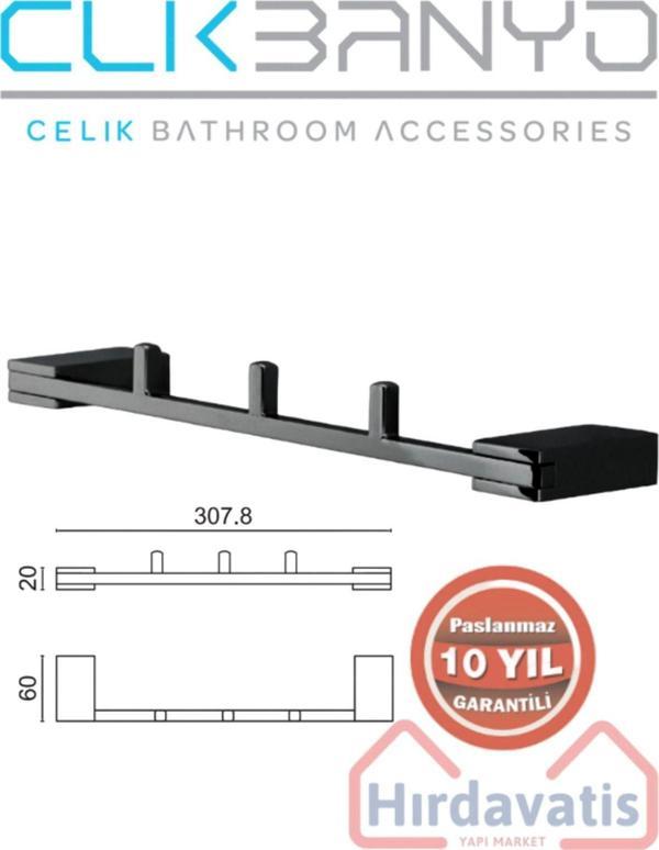 Clk Banyo Paslanmaz Pirinç Mat Siyah Titanik 3'Lü Set Askılık - Image 1