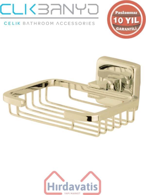 Çelik Banyo Paslanmaz Pirinç Kumru Montajlı Tel Sabunluk Altın Sarı Gold - Image 1