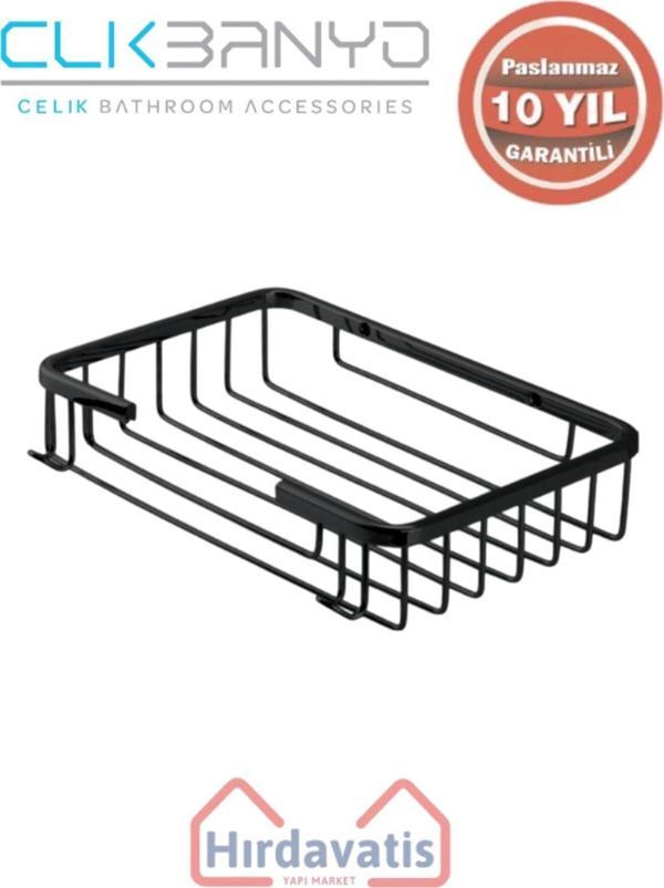 Çelik Banyo Paslanmaz Pirinç Taci Tekli Süngerlik 22X15Cm Sabunluk Şampuanlık Ve Köşe Süngerlik Mat Siyah - Image 1