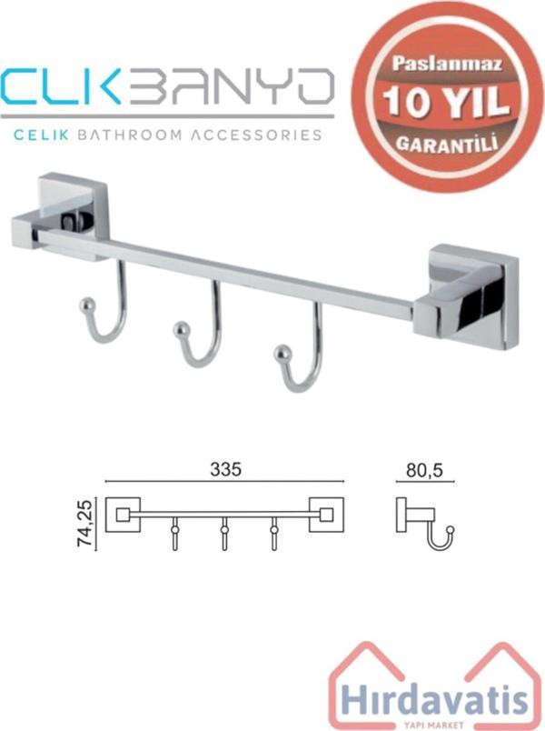 Çelik Banyo Paslanmaz Pirinç Tamay 3’Lü Askılık - Image 1