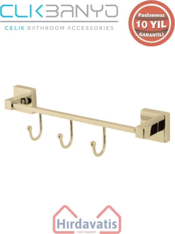 Çelik Banyo Paslanmaz Pirinç Tamay 3’Lü Askılık Altın Sarı Gold - Image 1
