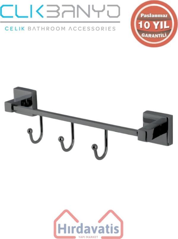 Çelik Banyo Paslanmaz Pirinç Tamay 3’Lü Askılık Mat Siyah - Image 1