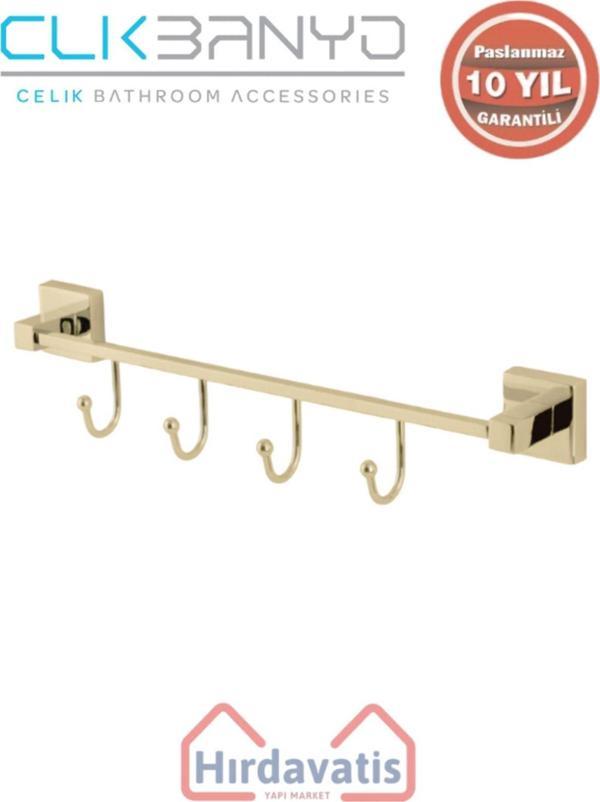 Çelik Banyo Paslanmaz Pirinç Tamay 4’Lü Askılık Altın Sarı Gold - Image 1