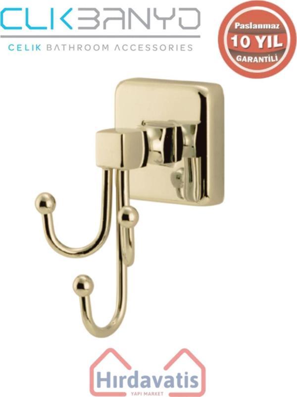 Çelik Banyo Paslanmaz Pirinç Kumru Üçlü Bornozluk Altın Sarı Gold - Image 1