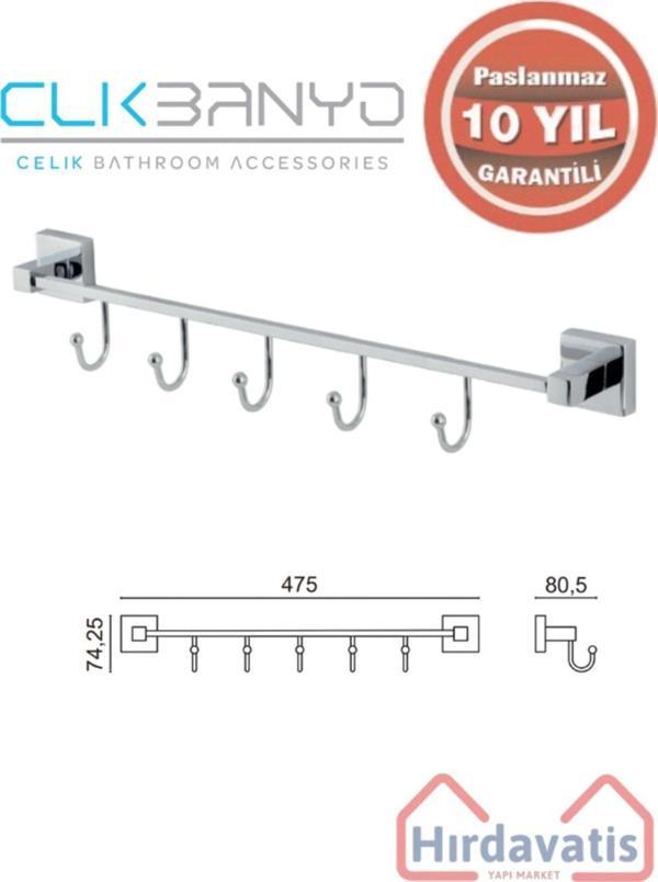 Çelik Banyo Paslanmaz Pirinç Tamay 5’Li Askılık - Image 1