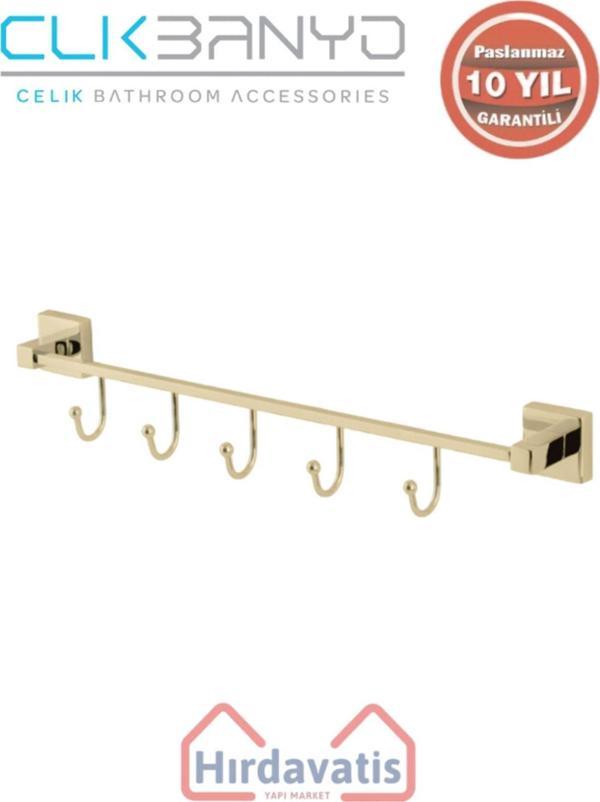 Çelik Banyo Paslanmaz Pirinç Tamay 5’Li Askılık Altın Sarı Gold - Image 1